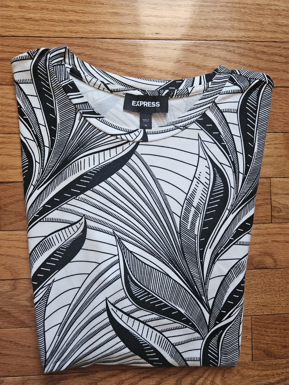 Express Black & White Short Sleeve Printed Cotton Shirt